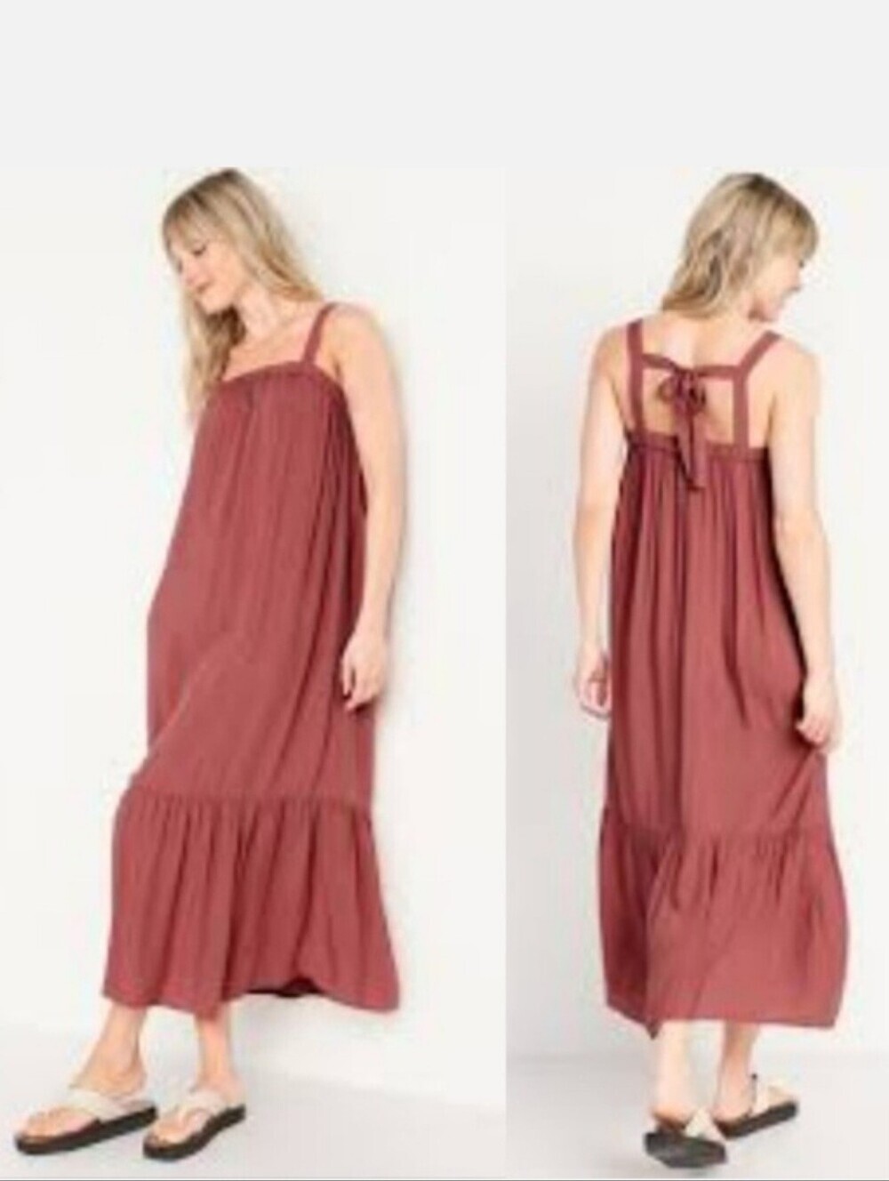 Old Navy Tie Back Cutout Maxi Long Swing Dress Rose Spice Girl Medium Petite MP